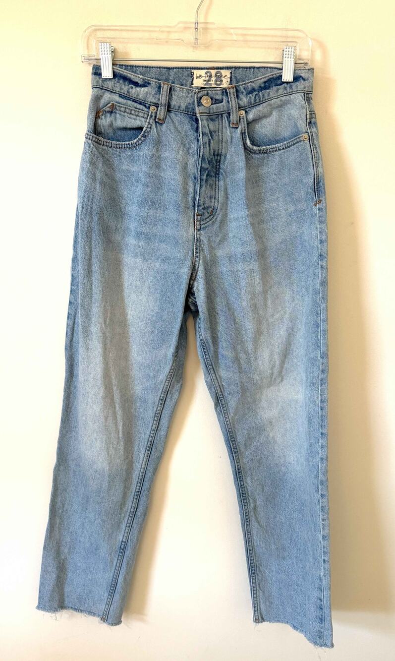 Free People We The Free Raw Ultra High Rise Hem Button Fly Jeans Light Blue 27